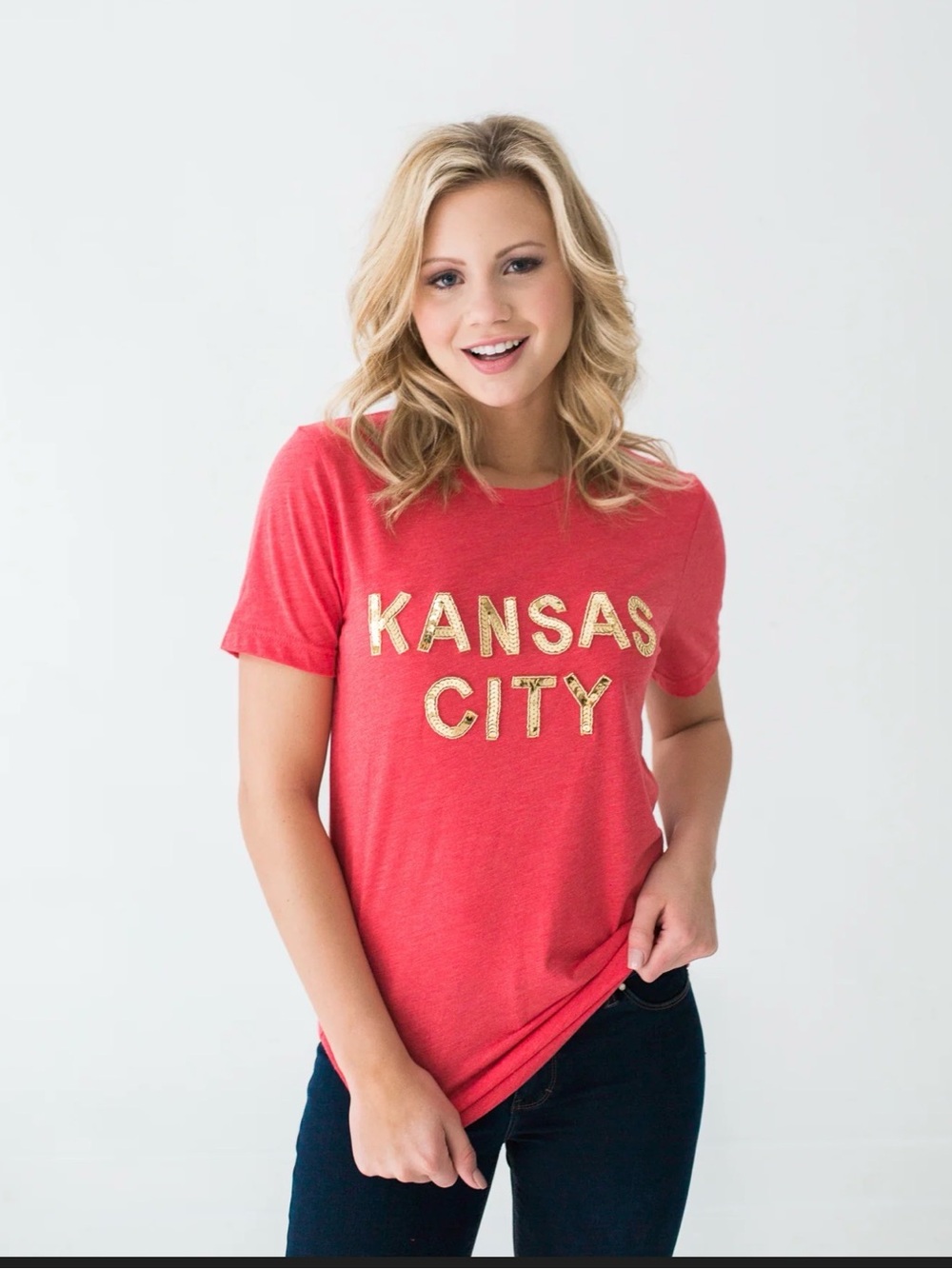 Kansas City Graphic Tee - Red with Gold Lettering - medium